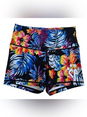 Rebel Athletic High-Rise Tropical Print cheer shorts - Black Multi
